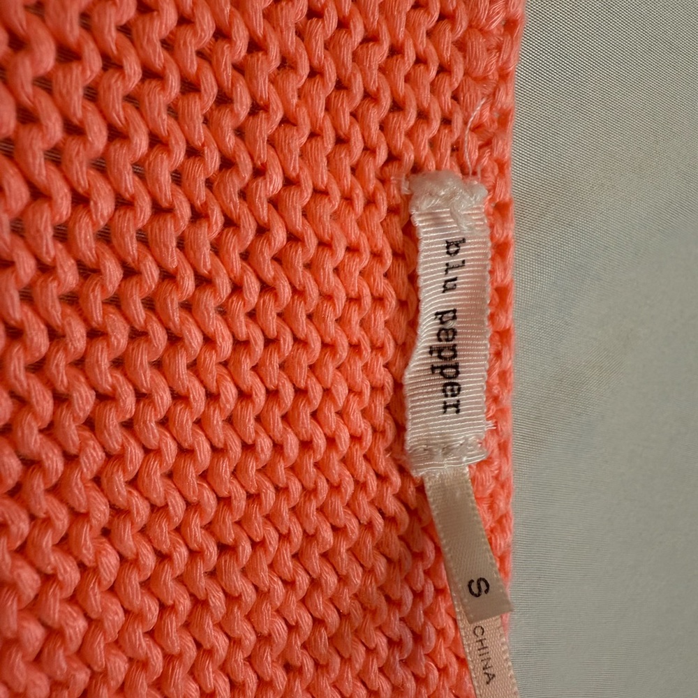 Anthropologie Blu‎ Pepper Chunky Brush Knit Coral Small Sweater Y2K 90s - Picture 5 of 7